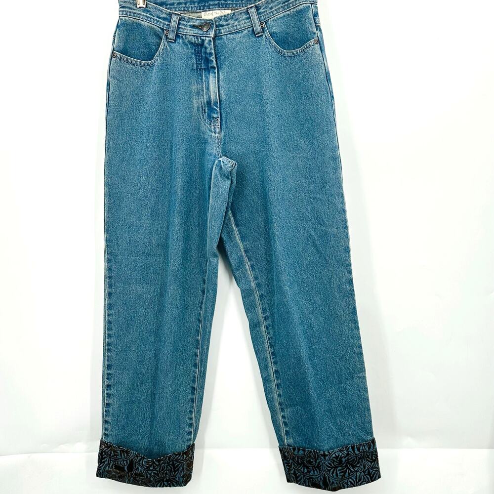 Out Of the Blue J.Jill Mom Jeans w/ Embroidered Cuff Womens 4P Petite Mid Rise